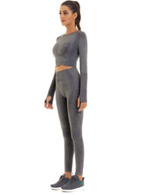 Load image into Gallery viewer, Toplook Women Seamless Workout Outfits Athletic Set Leggings + Long Sleeve Top 2 Pieces(Dark Gray)
