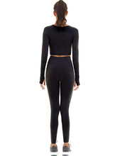 Load image into Gallery viewer, Toplook Women Seamless Workout Outfits Athletic Set Leggings + Long Sleeve Top 2 Pieces(Black)
