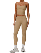 Load image into Gallery viewer, Womens Workout Sets Two Piece Seamless Stretch Cross Back Tank Top Matching Tummy Control High Waist Leggings Set 2 Piece For Women Gym Yoga Active Wear Outfits Athletic Work Out Clothes Khaki
