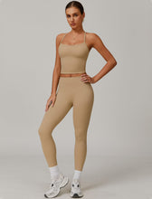 Load image into Gallery viewer, Womens Workout Sets Two Piece Seamless Stretch Cross Back Tank Top Matching Tummy Control High Waist Leggings Set 2 Piece For Women Gym Yoga Active Wear Outfits Athletic Work Out Clothes Khaki

