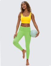 Load image into Gallery viewer, CRZ YOGA Butterluxe Womens U Back Sports Bra - Scoop Neck Padded Low Impact Yoga Clothes Workout Crop Top with Built in Pads High Visibility Yellow
