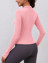 Load image into Gallery viewer, Active Long Sleeve Tops for Women Quarter Half 1/4 Zip Running Pullover Athletic Workout Top Dry Fit Gym Shirt(Pink)
