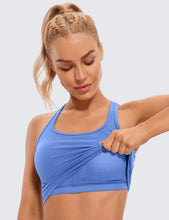 Load image into Gallery viewer, CRZ YOGA Butterluxe Womens Y-Back Racerback Longline Sports Bra - Padded Scoop Neck Workout Crop Tank Top with Built in Pads Wild Indigo
