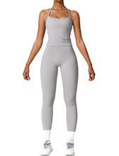 Load image into Gallery viewer, Womens Workout Sets Two Piece Seamless Stretch Cross Back Tank Top Matching Tummy Control High Waist Leggings Set 2 Piece For Women Gym Yoga Active Wear Outfits Athletic Work Out Clothes Grey
