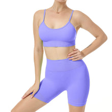 Load image into Gallery viewer, Women Seamless Yoga Set 2 Piece Workout Sport Bra with High Waist Shorts Legging Outfit Tracksuit.JNINTH (Lavender Purple)
