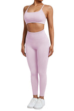 Load image into Gallery viewer, SUUKSESS Women Seamless 2 piece Workout Sets Strappy Padded Sports Bra Booty High Waisted Leggings Outfits (Baby Pink)
