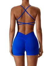 Load image into Gallery viewer, ABOCIW Seamless V Back Scrunch Butt Lifting High Waist Biker Shorts for Women Cross Back Sports Bra Womens Workout Sets 2 Piece Yoga Gym Outfits Royal Blue
