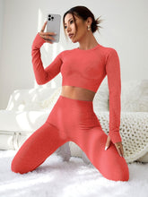 Load image into Gallery viewer, LIGHT DOT Women's Workout Outfits 2 Pieces Yoga Suits Long Sleeve Crop Top High Waist Sport Leggings Active Gym Set (Red)
