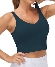 Load image into Gallery viewer, Women’s Longline Sports Bra Wirefree Padded Medium Support Yoga Bras Gym Running Workout Tank Tops(Dark Blue Green)
