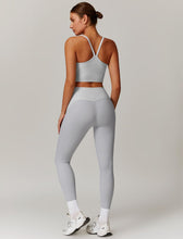 Load image into Gallery viewer, AGYMNX Workout Sets for Women 2 Piece High Waisted Seamless Butt Lifting Leggings Gym Yoga Outfit Stretchy Sports Bra Sets White Gray
