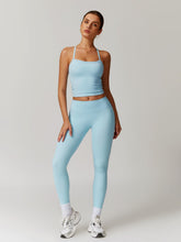 Load image into Gallery viewer, Womens Workout Sets Two Piece Seamless Stretch Cross Back Tank Top Matching Tummy Control High Waist Leggings Set 2 Piece For Women Gym Yoga Active Wear Outfits Athletic Work Out Clothes Blue
