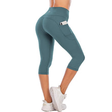 Load image into Gallery viewer, Steppe Naked Feeling High Waisted Yoga Pants Women's Workout Capris Leggings with Pockets Tummy Control Buttery Soft Running Compression Capris for Athletic Gym Exercise Fitness Adriatic Blue
