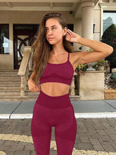 Load image into Gallery viewer, OLCHEE Women’s Workout Sets 2 Piece - Seamless Yoga Leggings and Cross-Strap Sports Bra Gym Outfits Activewear Matching Set - Red
