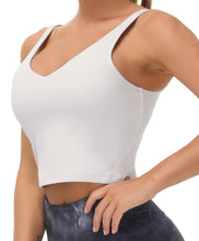 Load image into Gallery viewer, Women’s Longline Sports Bra Wirefree Padded Medium Support Yoga Bras Gym Running Workout Tank Tops (Light Grey)

