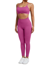Load image into Gallery viewer, SUUKSESS Women Seamless 2 piece Workout Sets Strappy Padded Sports Bra Booty High Waisted Leggings Outfits (Hot Pink)

