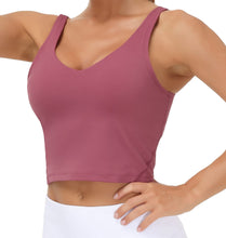 Load image into Gallery viewer, Women’s Longline Sports Bra Wirefree Padded Medium Support Yoga Bras Gym Running Workout Tank Tops (Rose red)
