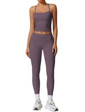 Load image into Gallery viewer, Womens Workout Sets Two Piece Seamless Stretch Cross Back Tank Top Matching Tummy Control High Waist Leggings Set 2 Piece For Women Gym Yoga Active Wear Outfits Athletic Work Out Clothes Purple
