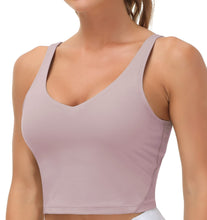 Load image into Gallery viewer, Women’s Longline Sports Bra Wirefree Padded Medium Support Yoga Bras Gym Running Workout Tank Tops(Light Purple)
