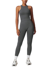 Load image into Gallery viewer, OMEWEE Gym clothes for woman set Racer-back Tank Top and Tummy Control Leggings Yoga sets for women 2 piece Grey
