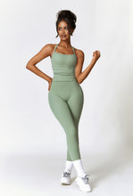 Load image into Gallery viewer, Womens Workout Sets Two Piece Seamless Stretch Cross Back Tank Top Matching Tummy Control High Waist Leggings Set 2 Piece For Women Gym Yoga Active Wear Outfits Athletic Work Out Clothes Green
