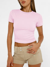 Load image into Gallery viewer, AUTOMET Womens Short Sleeve T Shirts Basic Summer 2025 Workout Tops Crew Neck Gym Crop Tops Trendy Y2K Clothes Light Pink
