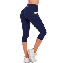 Load image into Gallery viewer, Steppe Naked Feeling High Waisted Yoga Pants Women's Workout Capris Leggings with Pockets Tummy Control Buttery Soft Running Compression Capris for Athletic Gym Exercise Fitness Royal Blue
