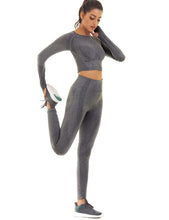 Load image into Gallery viewer, Toplook Women Seamless Workout Outfits Athletic Set Leggings + Long Sleeve Top 2 Pieces(Dark Gray)
