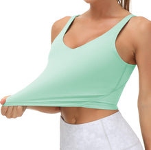 Load image into Gallery viewer, Women’s Longline Sports Bra Wirefree Padded Medium Support Yoga Bras Gym Running Workout Tank Tops(Mint Green)
