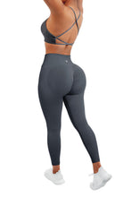 Load image into Gallery viewer, SUUKSESS Women Seamless 2 piece Workout Sets Strappy Padded Sports Bra Booty High Waisted Leggings Outfits (Blue)
