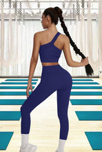 Load image into Gallery viewer, 2 Pieces Workout Sets for Women One Shoulder Ribbed Sport Bra Seamless High Waist Leggings GMY Exercise Outfits (Klein Blue)
