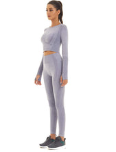 Load image into Gallery viewer, Toplook Women Seamless Workout Outfits Athletic Set Leggings + Long Sleeve Top 2 Pieces(Gray Blue)
