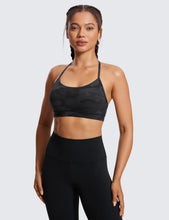 Load image into Gallery viewer, CRZ YOGA Butterluxe Womens Y Back Sports Bra - Padded Racerback Low Impact Spaghetti Thin Strap Workout Yoga Top Dark Grey Camouflage 2
