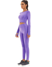 Load image into Gallery viewer, Toplook Women Seamless Workout Outfits Athletic Set Leggings + Long Sleeve Top 2 Pieces(Purple)

