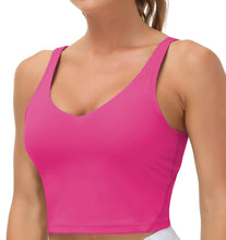 Load image into Gallery viewer, Women’s Longline Sports Bra Wirefree Padded Medium Support Yoga Bras Gym Running Workout Tank Tops(Bright Pink)
