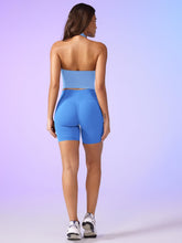 Load image into Gallery viewer, YEOREO Women's Halter Crop Top V Neck Workout Going Out Tank Top Hazel Padded Sleeveless Backless Trendy Summer Camisole Light Blue
