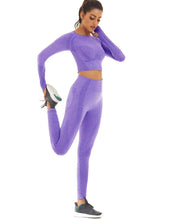 Load image into Gallery viewer, Toplook Women Seamless Workout Outfits Athletic Set Leggings + Long Sleeve Top 2 Pieces(Purple)

