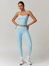 Load image into Gallery viewer, Womens Workout Sets Two Piece Seamless Stretch Cross Back Tank Top Matching Tummy Control High Waist Leggings Set 2 Piece For Women Gym Yoga Active Wear Outfits Athletic Work Out Clothes Blue
