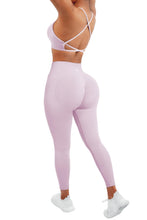 Load image into Gallery viewer, SUUKSESS Women Seamless 2 piece Workout Sets Strappy Padded Sports Bra Booty High Waisted Leggings Outfits (Baby Pink)
