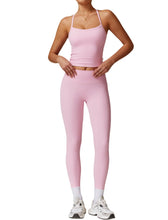Load image into Gallery viewer, Womens Workout Sets Two Piece Seamless Stretch Cross Back Tank Top Matching Tummy Control High Waist Leggings Set 2 Piece For Women Gym Yoga Active Wear Outfits Athletic Work Out Clothes Pink
