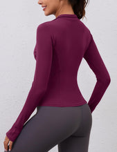 Load image into Gallery viewer, Ropa Deportiva para Mujer Long Sleeve Fall Workout Tops Womens Crop Quarter Half Zip Pullover Athletic Yoga Shirts Running Wear(Wine)
