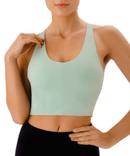 Load image into Gallery viewer, JOYSPELS Sports Bras for Women Extra Comfort Criss-Cross Back Padded Workout Tops for Women Medium Support Pale Green
