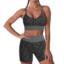 Load image into Gallery viewer, Women Seamless Yoga Set 2 Piece Workout Sport Bra with High Waist Shorts Legging Outfit Tracksuit.JNINTH (Leopard Grey)

