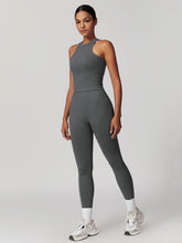 Load image into Gallery viewer, ABOCIW Workout Sets for Women, Ribbed Racerback Tank Top Bra Seamless Scrunch Butt Lifting High Waist Leggings 2 Piece Gym Yoga Outfits Tank Dark Gray
