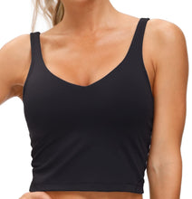 Load image into Gallery viewer, Women’s Longline Sports Bra Wirefree Padded Medium Support Yoga Bras Gym Running Workout Tank Tops (Black)
