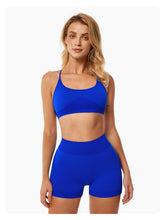 Load image into Gallery viewer, ABOCIW Seamless V Back Scrunch Butt Lifting High Waist Biker Shorts for Women Cross Back Sports Bra Womens Workout Sets 2 Piece Yoga Gym Outfits Royal Blue
