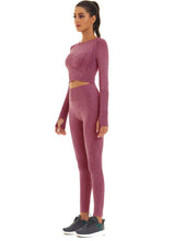 Load image into Gallery viewer, Toplook Women Seamless Workout Outfits Athletic Set Leggings + Long Sleeve Top 2 Pieces(Wine)
