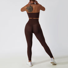 Load image into Gallery viewer, MUMANAIXI 3-Piece Seamless Moisture-Wicking Workout Set for Women - Gym, Fitness, Running, Yoga Sportswear (Brown 2pcs)
