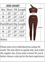 Load image into Gallery viewer, Workout Sets for Women, Cut Seamless Crop Tank Leggings Matching Sets 2 Pieces Outfits, Sexy One Shoulder Two Piece Workout Outfits(Coffee)
