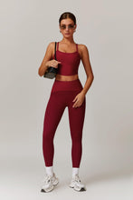 Load image into Gallery viewer, Womens Workout Sets Two Piece Seamless Stretch Cross Back Tank Top Matching Tummy Control High Waist Leggings Set 2 Piece For Women Gym Yoga Active Wear Outfits Athletic Work Out Clothes Wine Red
