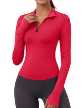 Load image into Gallery viewer, Workout Tops for Women Active Long Sleeve Compression Shirt Tennis Pilates Outfits Hiking Exercise Crop Tops Valentine's Day(Red)
